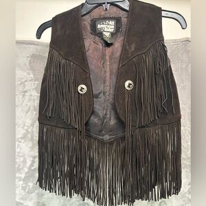Black Vintage Biker Leather and Suede Fringe Vest